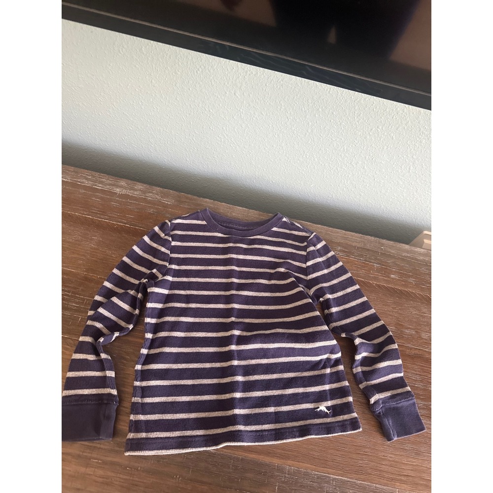 Tommy Bahama Kids Navy Blue Gray Striped Waffle Knit Thermal Shirt XS 4